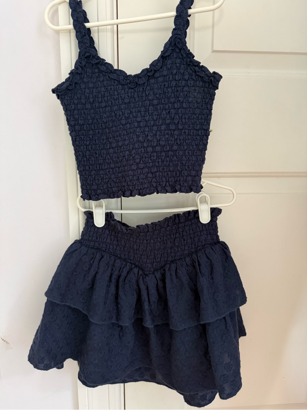 Katie J NYC Navy Smocked Tank & Tiered Eyelet Skirt Set
